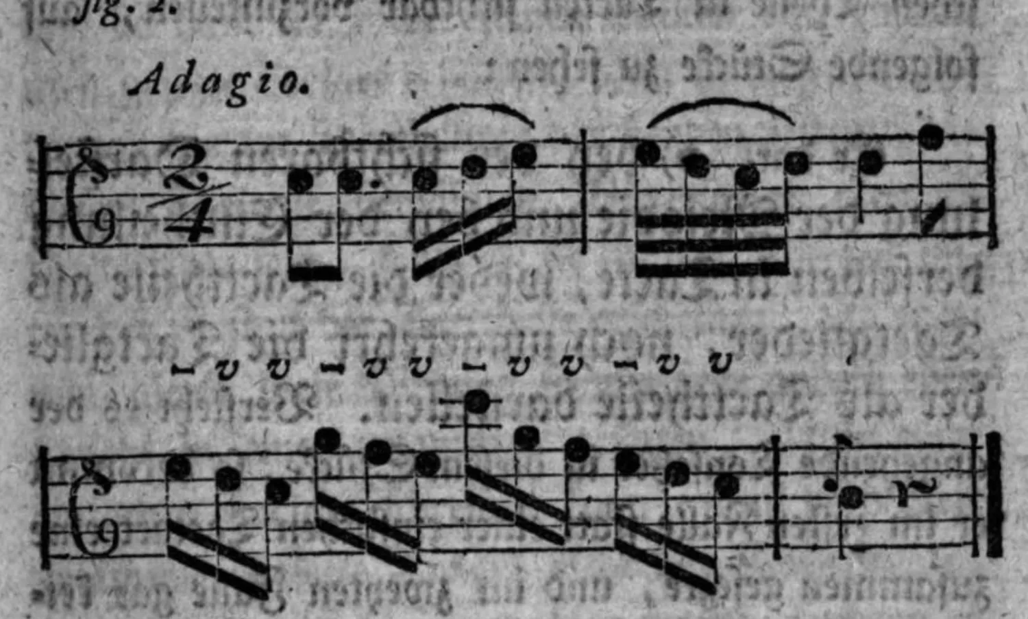 Notenbeyspiel: fig. 2, Adagio, Triolen aus der Zergliederung der Tactglieder entstanden, mit interlinearen Sylbengrößenzeichen
