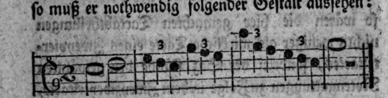 Notenbeyspiel: Zweyzweyteltact, korrigierte Fassung mit Triolen (Zergliederung der Viertel in drey Theile, mit »3« bezeichnet)