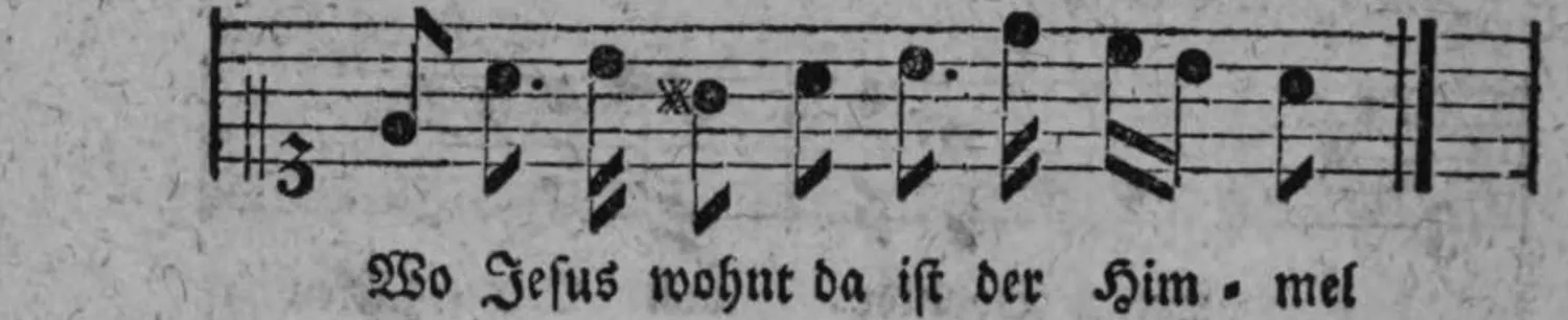 Notenbeyspiel: Adagio, unbetactete Melodie ohne Taktstriche, »Wo Jesus wohnt da ist der Himmel«