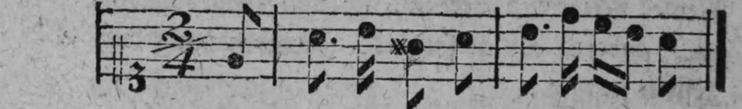 Notenbeyspiel: Adagio, (falsch.), dieselbe Melodie im Zweyvierteltact, mit der kurzen Anfangsnote unmittelbar vor dem Niederschlag