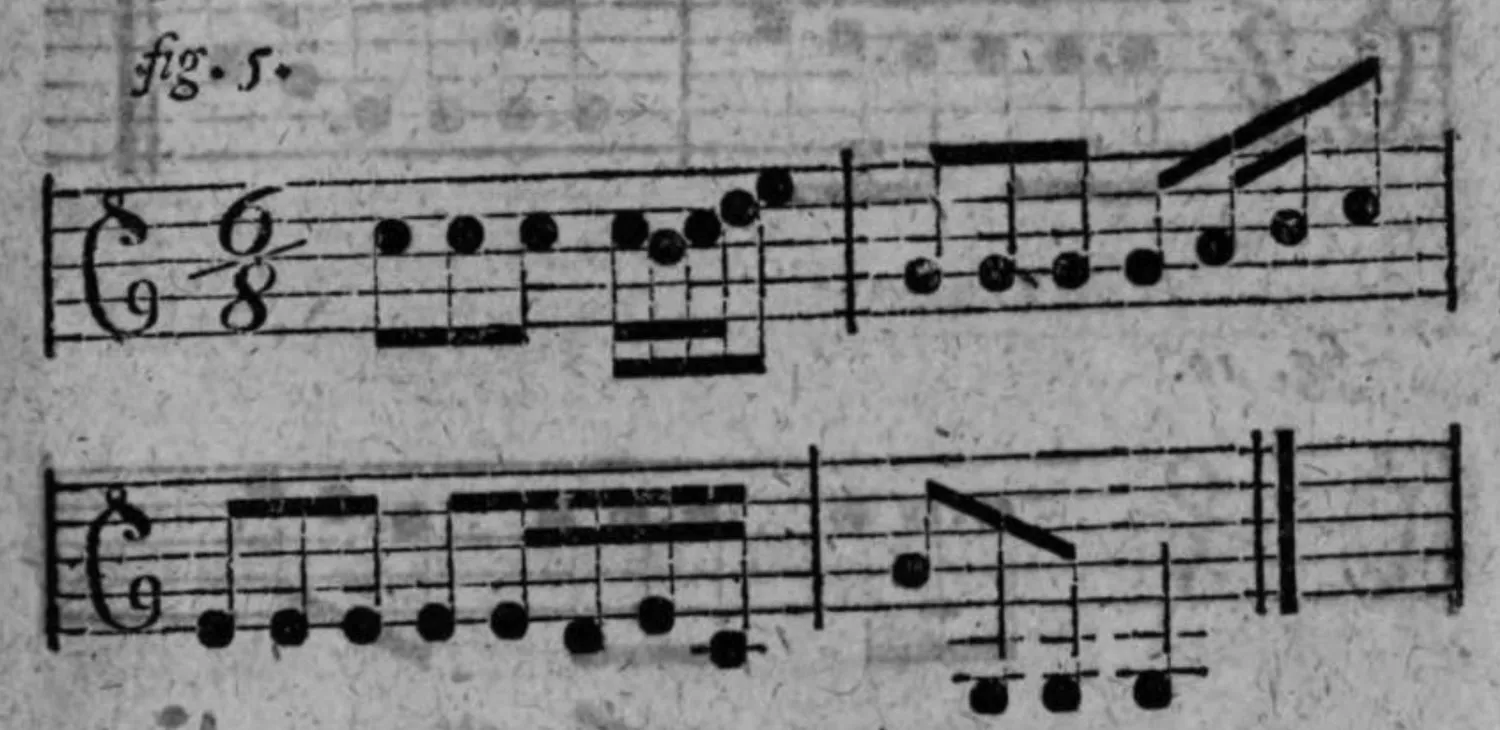 Notenbeyspiel: Sechsachteltact, dieselbe Melodie wie fig. 1. (bzw. fig. 3.), mit den Triolen nochmals in Achtel zergliedert