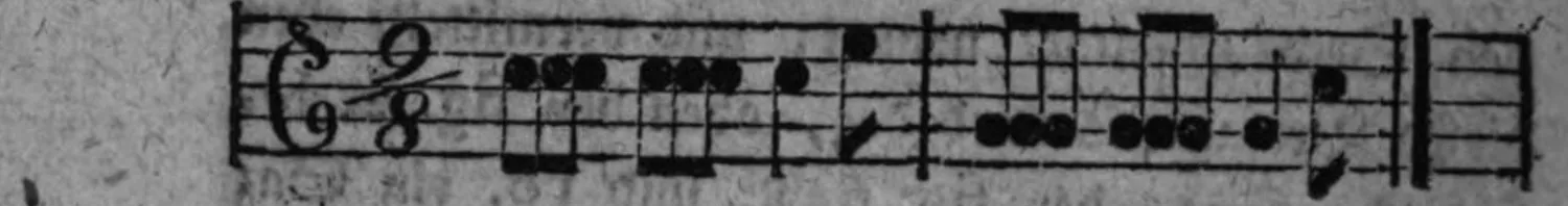 Notenbeyspiel: Neunachteltact, dieselbe Melodie wie fig. 2. (bzw. fig. 4. und 6.), mit den Achteln nochmals zergliedert, endend mit »etc.«