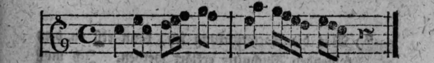 Notenbeyspiel: Vierviertel­tact, derselbe Saz mit den Vierteln nun als echte Haupttheile (zwey gute und zwey schlechte Tacttheile), endend mit einer Pause
