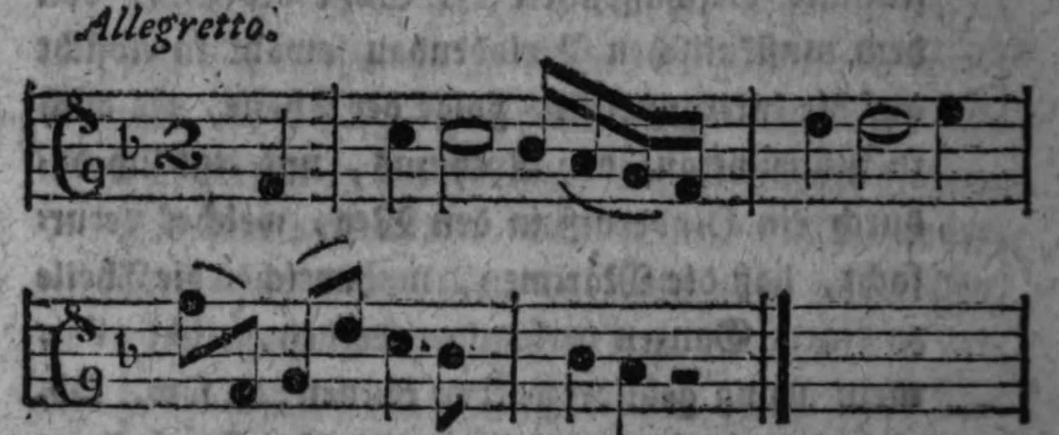 Notenbeyspiel: Allegretto, zwey Systeme, Beyspielsatz zur Subject/Prädicat-Analogie
