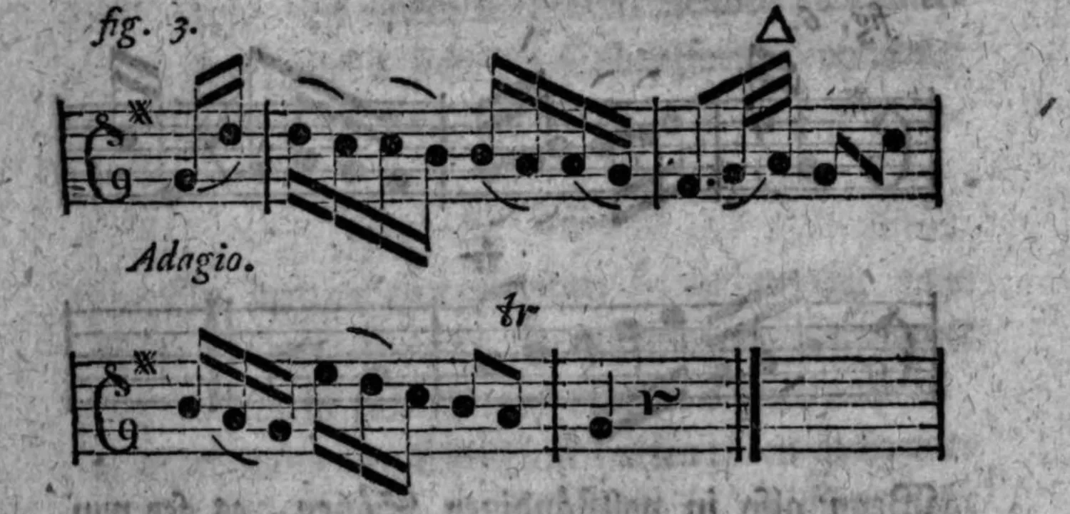 Notenbeyspiel: fig. 3, Adagio, zwey Systeme, mit △-Zeichen im zweyten System