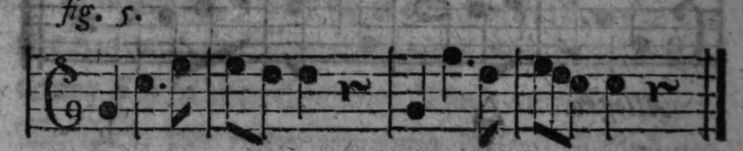 Notenbeyspiel: fig. 5, mit Pausen als äusserliches Merkmal der Einschnitte
