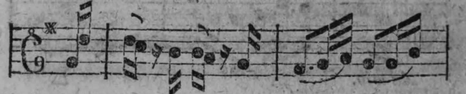 Notenbeyspiel: Umbildung des §. 84 fig. 3-Sazes mit Pausen anstelle der △-Einschnitte, erstes System