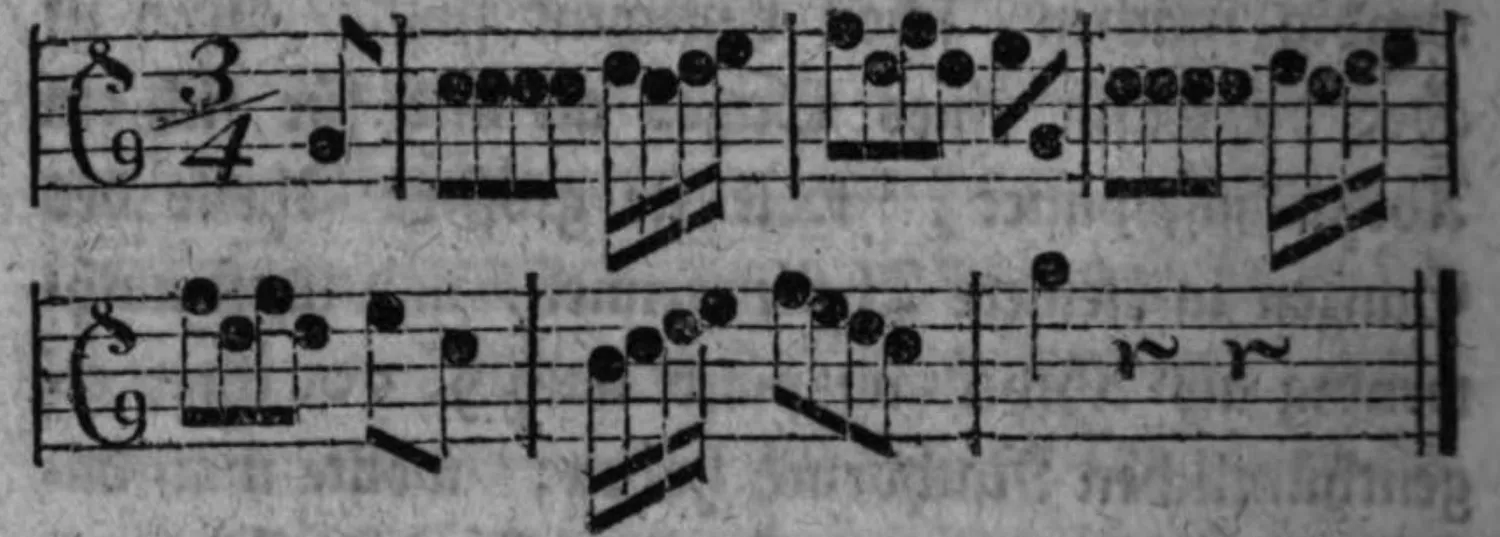 Notenbeyspiel: fig. 3, aus der Tonfolge von fig. 1 gebildeter vollständiger Satz