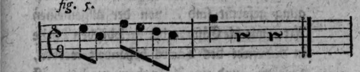 Notenbeyspiel: fig. 5, Wegfall eines Viertels in den lezten zwey Tacten, damit die Cäsurnote auf den guten Tacttheil fällt