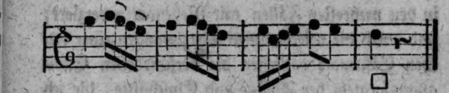 Notenbeyspiel: Absatz mit Cäsur vermittelst eines Tones des zum Grunde liegenden Dreyklanges, zweytes Beyspiel (□)