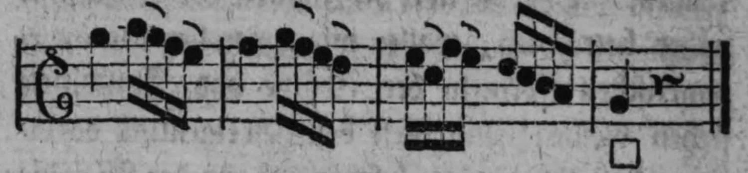 Notenbeyspiel: Absatz mit Cäsur vermittelst der Octave des Grundtones des zum Grunde liegenden Dreyklanges (□)