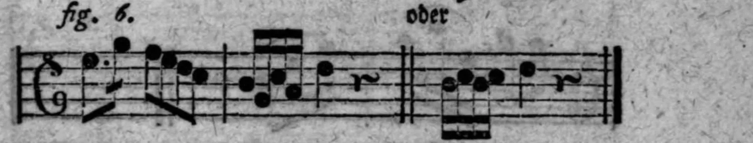 Notenbeyspiel: fig. 6, Cäsur vermittelst der Terz, weiblicher Ausgang vermittelst der Quinte, samt alternativer Fassung (»oder«)