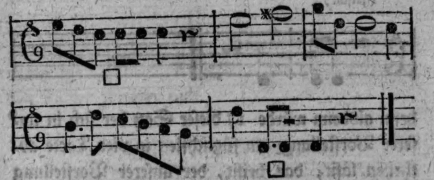 Notenbeyspiel: fig. 11, bis auf den schlechten Tacttheil ausgedehnter weiblicher Ausgang der Cäsur, drey Systeme, zwey Absätze (je mit □ markiert)