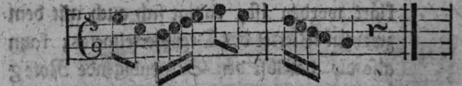 Notenbeyspiel: Ton c als durchgehende Note mit den Tönen des Accordes g h d verbunden