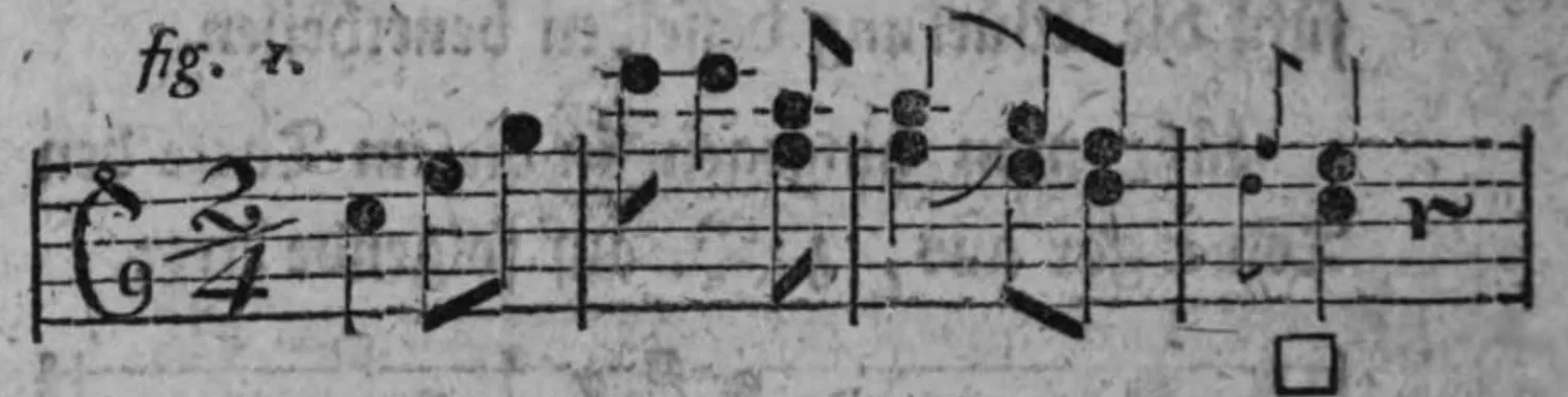 Notenbeyspiel: fig. 1, Verzierung der Cäsurnote durch Vorhalt/Vorschlag, mit □