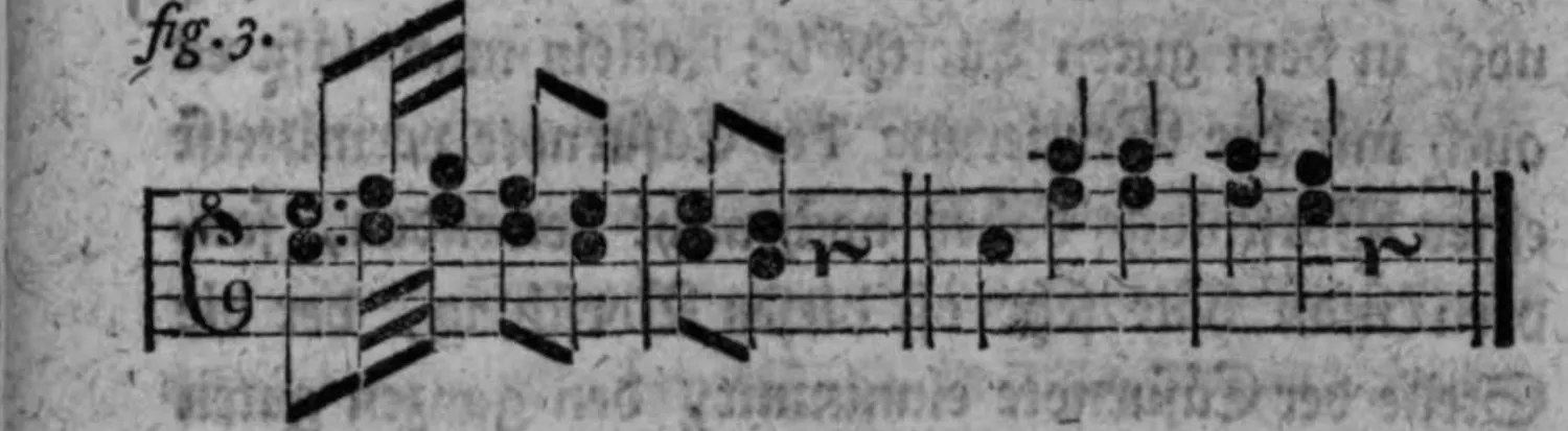 Notenbeyspiel: fig. 3, Vorschlag als wirkliche Note geschrieben, zwey Systeme