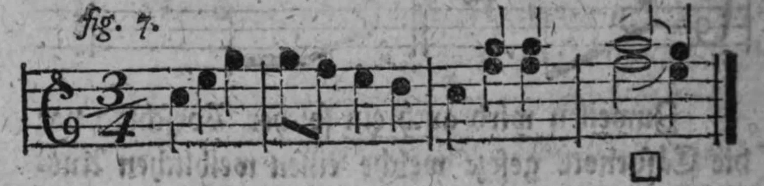 Notenbeyspiel: fig. 7, Vorschlag durch den ganzen guten Tacttheil gehalten, zweytes Beyspiel, mit □