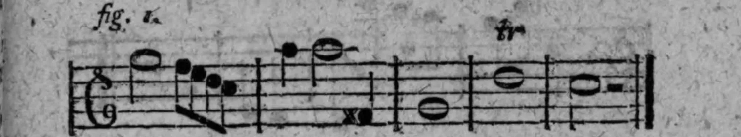 Notenbeyspiel: fig. 1, Cadenz mit auf ganze Tacte vergrößerter Vorbereitungsnote und Cadenznote, mit Triller