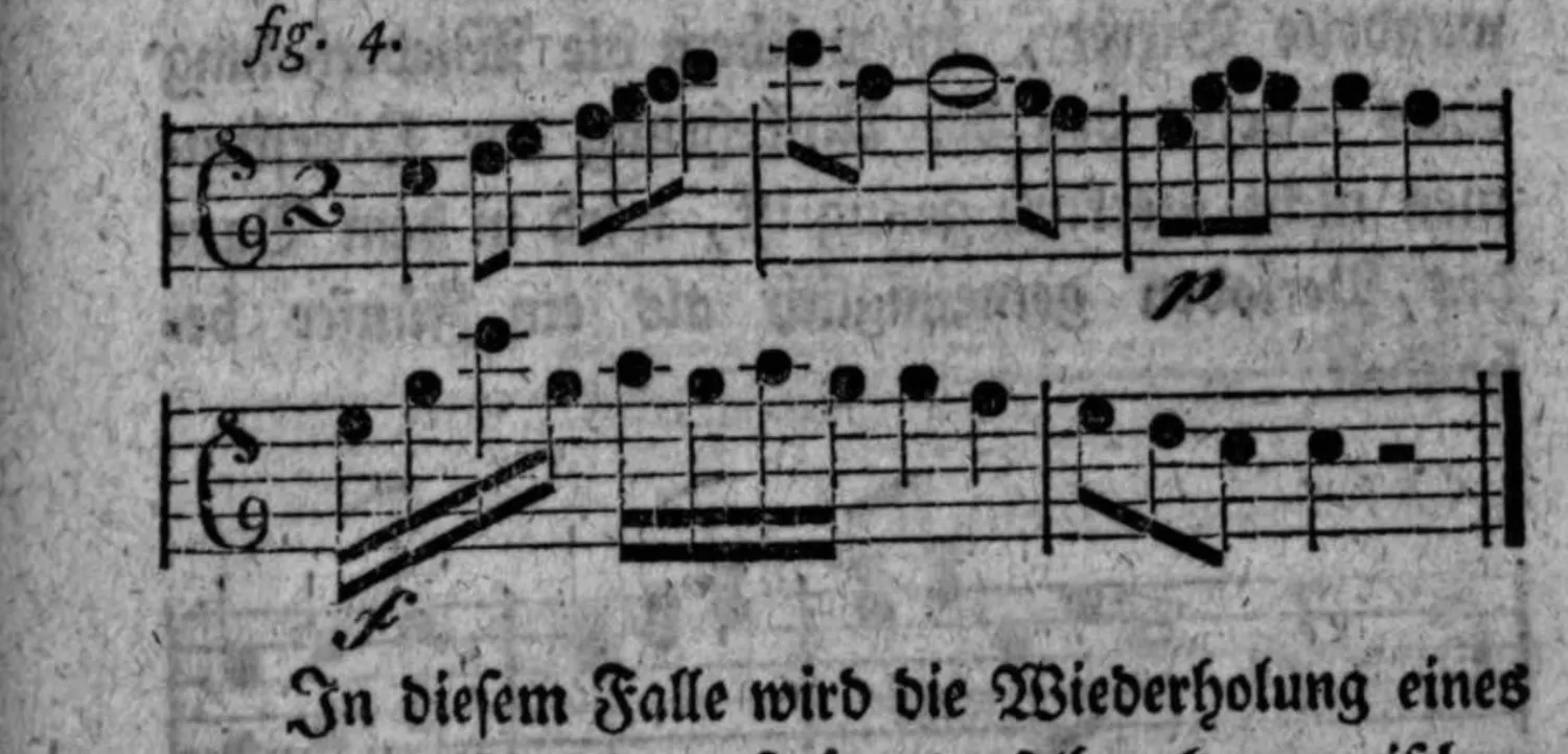 Notenbeyspiel: fig. 4, zweytes Beyspiel mit p/f-Dynamikbezeichnungen, zwey Systeme