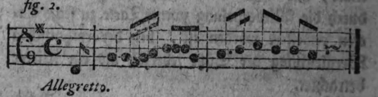 Notenbeyspiel: fig. 2, zweytes Beyspiel, Allegretto, ein System