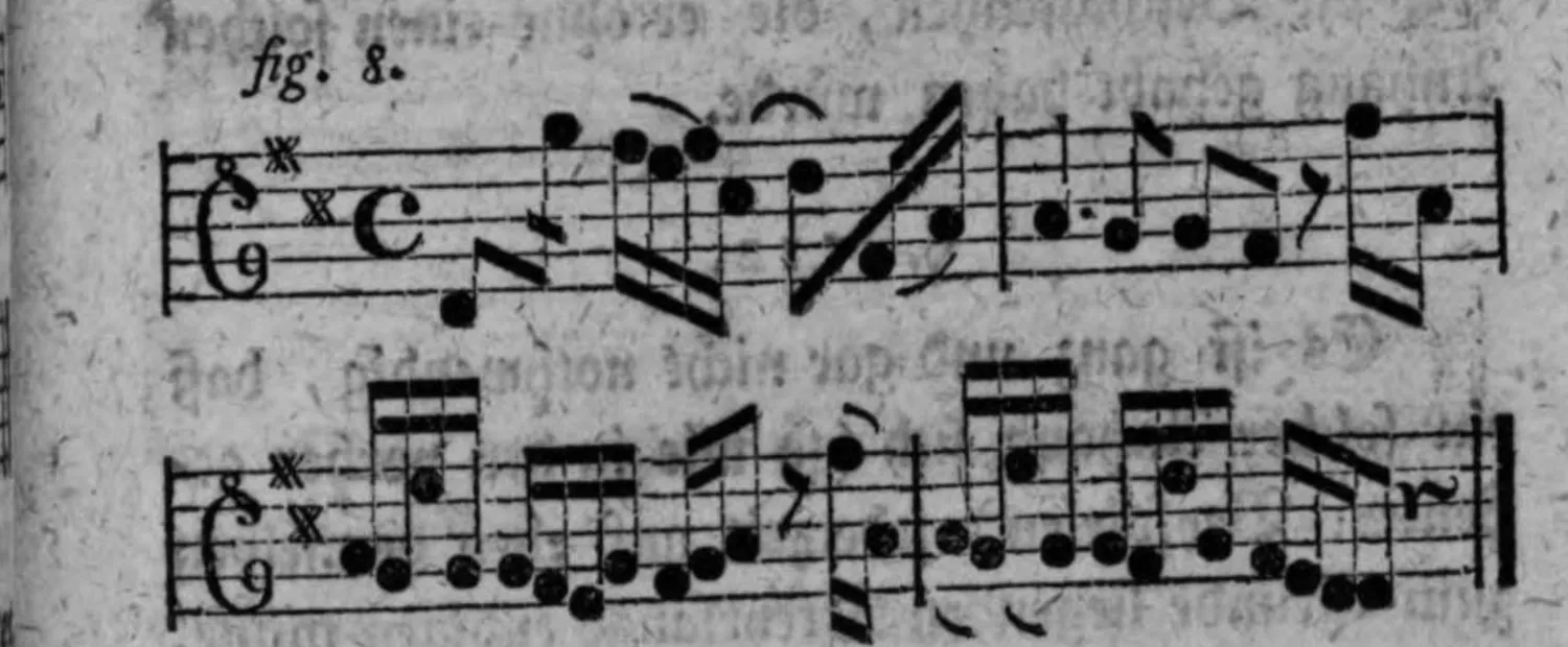 Notenbeyspiel: fig. 8, nochmals wiederholter Anhang, zwey Systeme