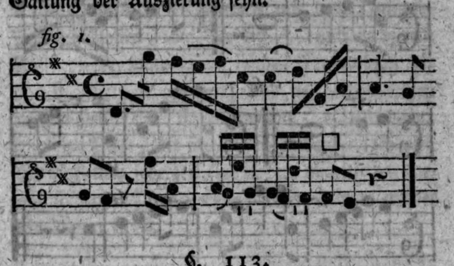 Notenbeyspiel: fig. 1, Anhang auf anderem Dreyklange der Tonart geendigt, mit □-Zeichen, zwey Systeme