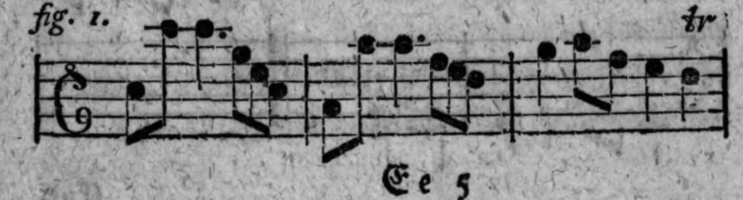 Notenbeyspiel: fig. 1, Cadenzwiederholung mit tr-Verzierung, Teilbild 1, ein System