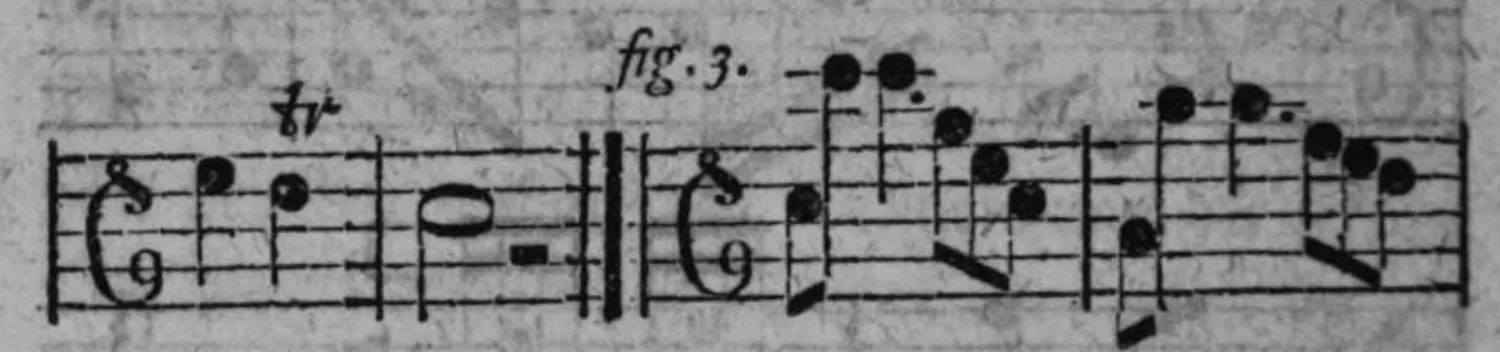Notenbeyspiel: fig. 2, zweytes Beyspiel der Cadenzwiederholung, mit tr, zwey Teilbilder