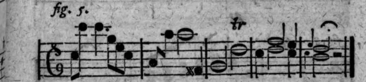 Notenbeyspiel: fig. 5, Anhang mit Halbcadenz und Fermate, ein System
