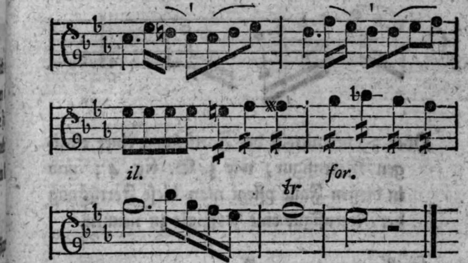 Notenbeyspiel: fig. 2, zweytes Teilbild, drey Systeme, endet mit tr