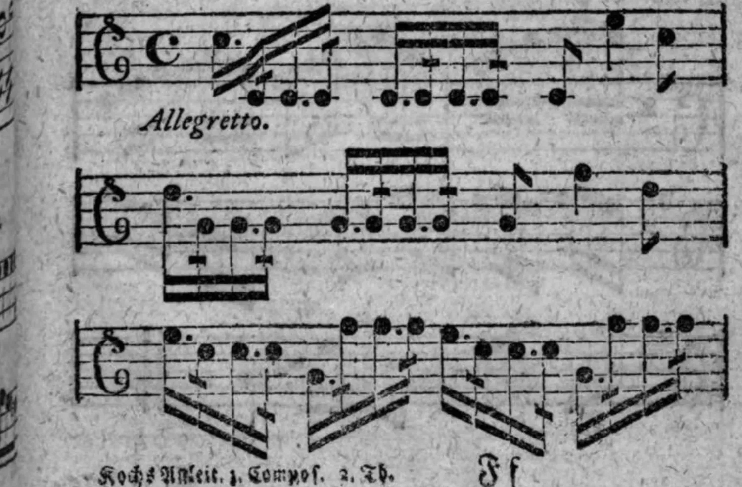 Notenbeyspiel: fig. 3, erstes Teilbild, drey Systeme, Allegretto