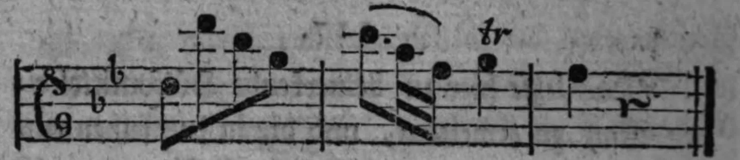 Notenbeyspiel: fig. 3, zweytes Teilbild, ein System, mit tr, endet mit Doppelstrich