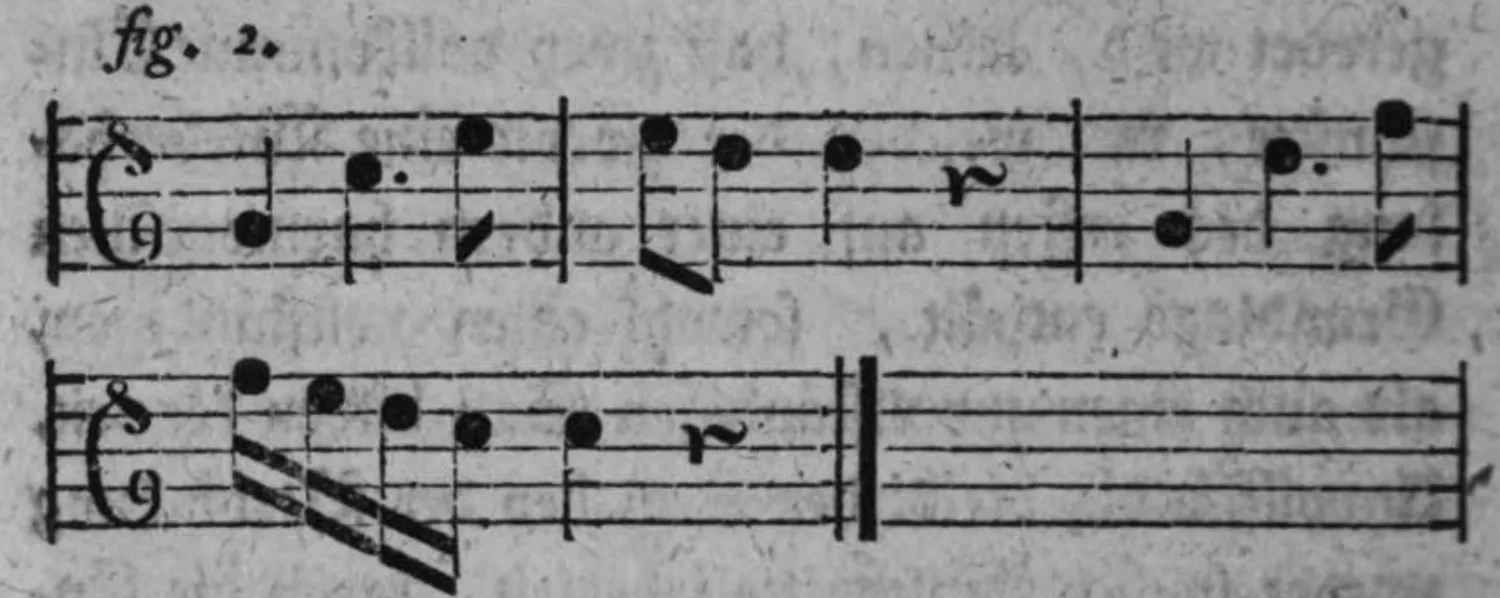 Notenbeyspiel: fig. 2, 3/4-Tact, zwey Systeme