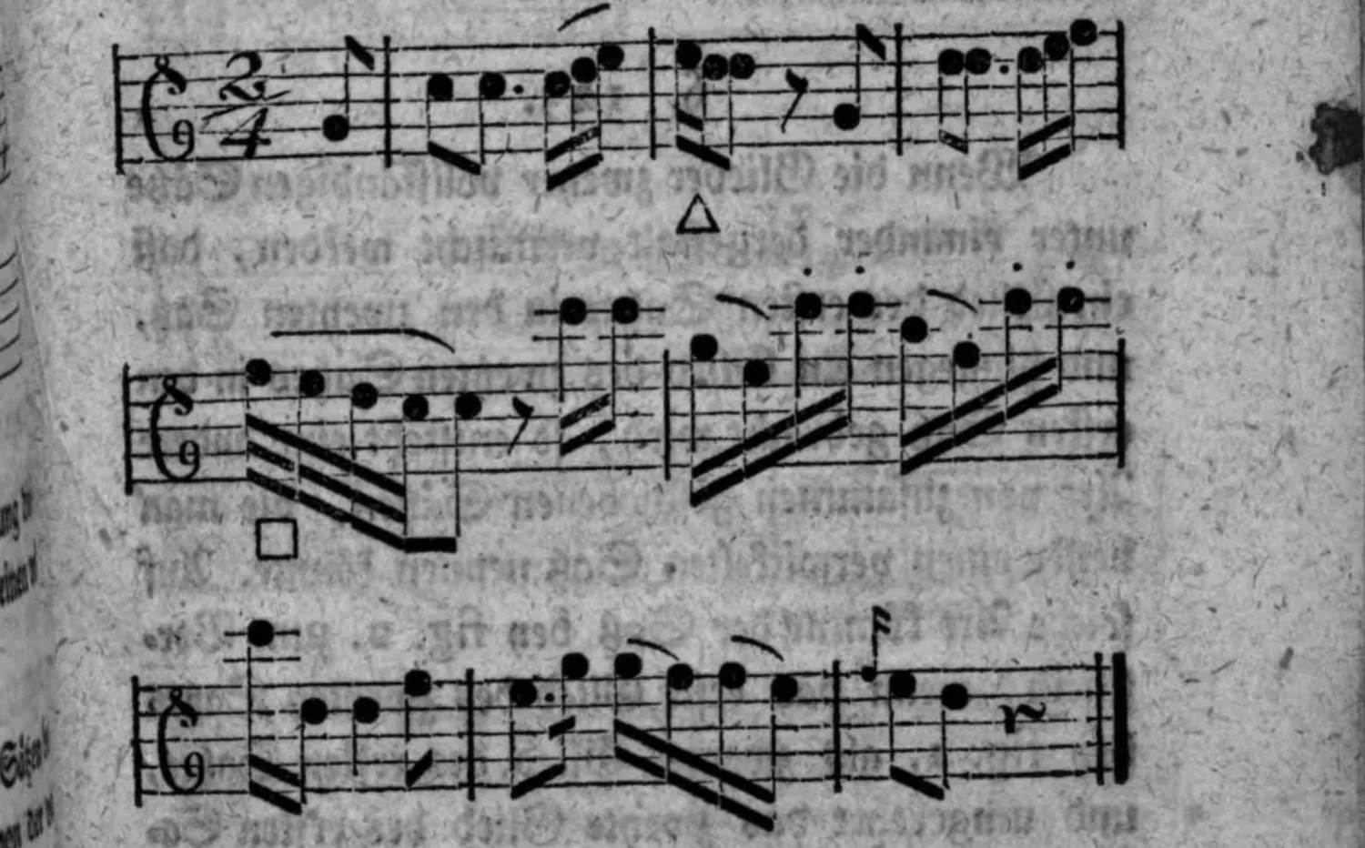 Notenbeyspiel: fig. 3, Andante, 2/4-Tact, drey Systeme, mit △-Zeichen und □-Zeichen