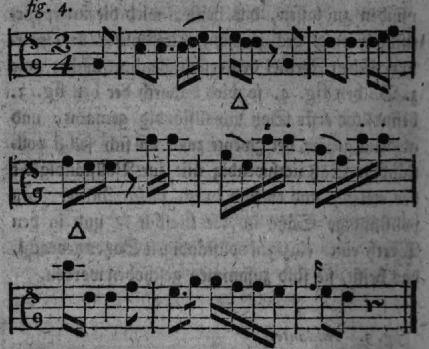 Notenbeyspiel: fig. 4, 2/4-Tact, drey Systeme, mit △-Zeichen (zweymal)