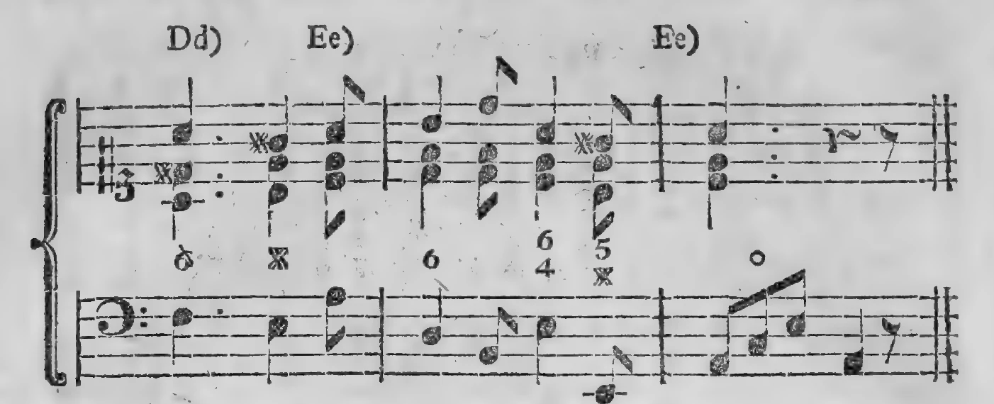 Notenbeyspiel: Dd) Ee) Ee), Schluß des Übungsexempels