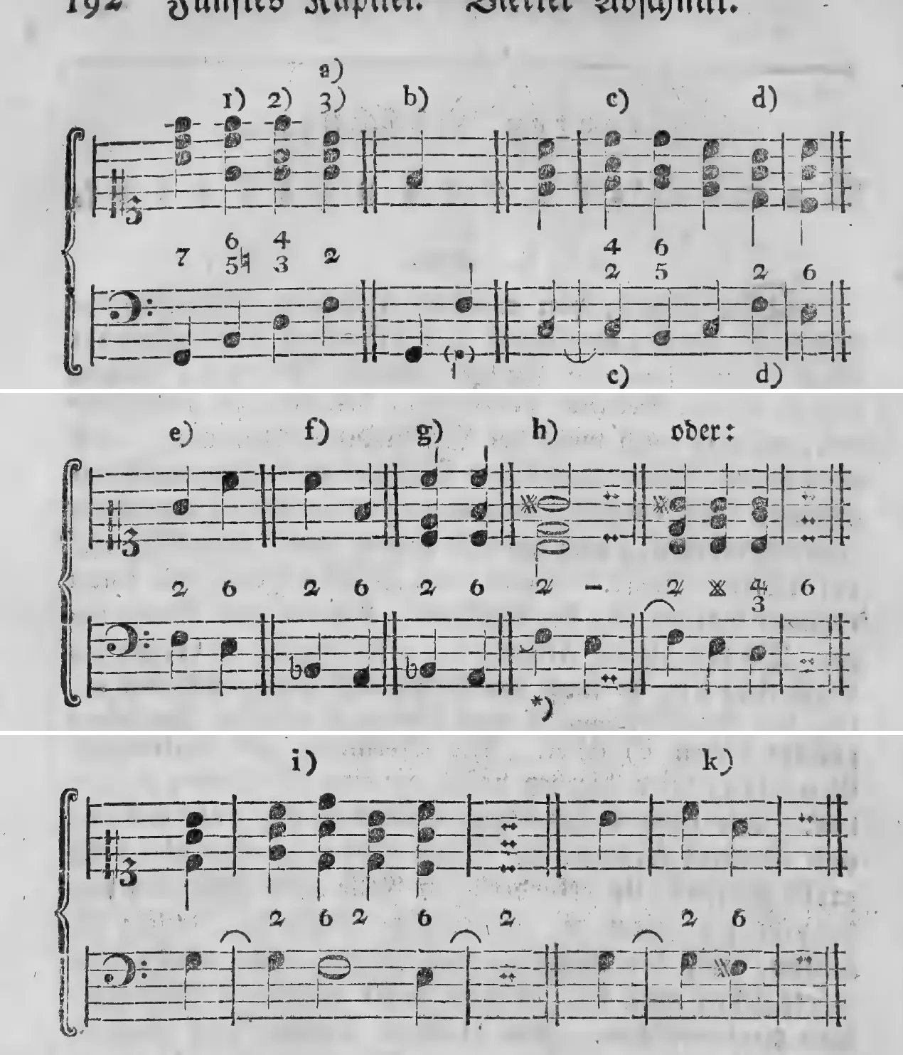 Notenbeyspiel: §.139, Buchstaben a) 1) 2) 3) b) c) d), erstes System: Entstehung, Bezifferung und Stimmführungsregeln des Sekundenakkordes · §.139, Buchstaben e) f) g) h) oder:, zweytes System · §.139, Buchstaben i) k), drittes System