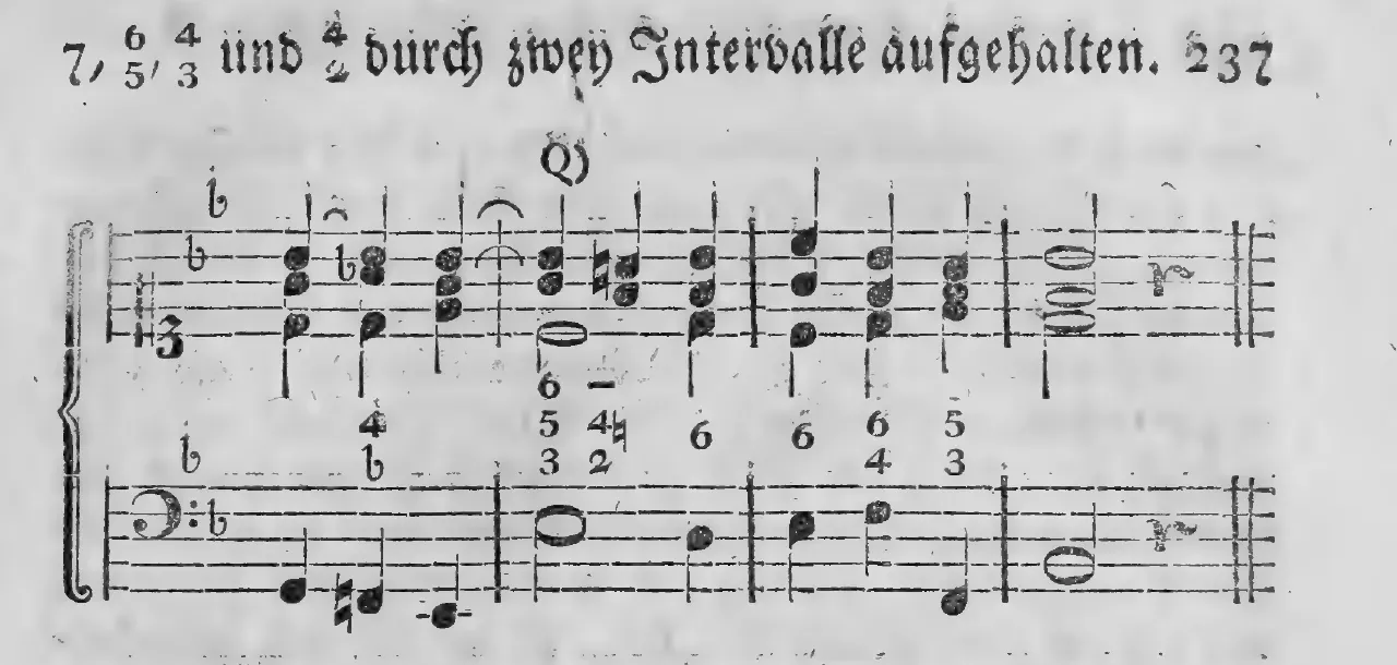 Notenbeyspiel: §.183, Buchstabe Q), fünftes und letztes System des Uebungsexempels