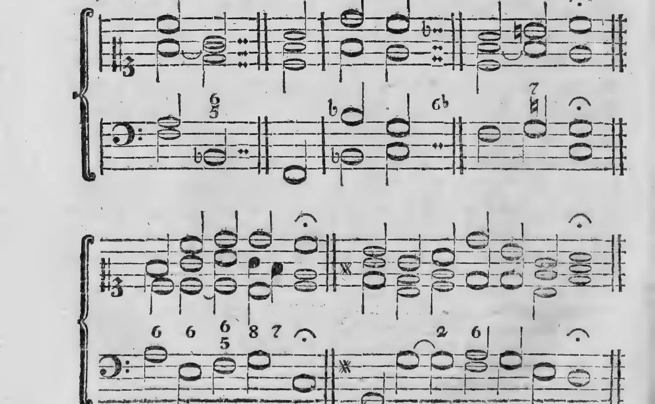 Notenbeyspiel: §.214, zwey Systeme mit bezifferten Bässen (Ziffern 6/5, 6♭, 7♮; 6, 6, 6/5, 8 7, 2, 6) zur ungetheilten und getheilten Begleitung des Chorals