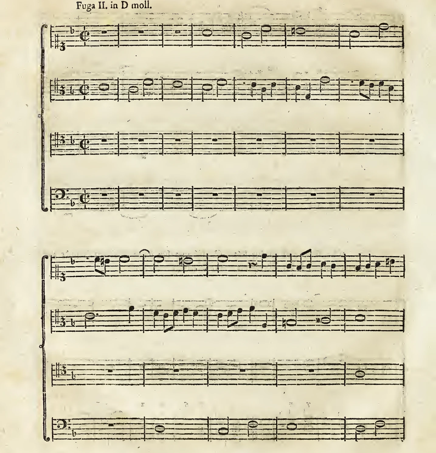 Notenbeispiel gedr. S. 208: Fuga II. in D moll a quattro, vierstimmige Fugenexposition