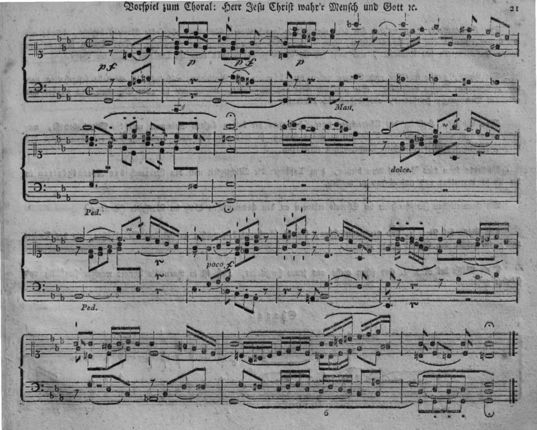Notenbeyspiel, vierstimmiger Orgelsatz: vollständiges Vorspiel zum Choral »Herr Jesu Christ, wahr'r Mensch und Gott ic.«, überschrieben »Langsam.«