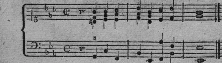 Notenbeyspiel, gedr. 32, vierte Zeile: weitere Generalbaß-Variante (ohne eigenen Kritiktext auf dieser Seite, s. Nachweis)