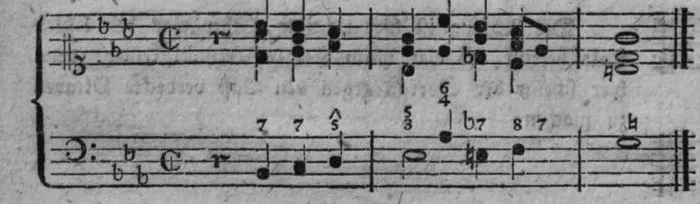 Notenbeyspiel, gedr. 36, dritte Zeile: Generalbaß-Variante zur »Vierten Strophe«