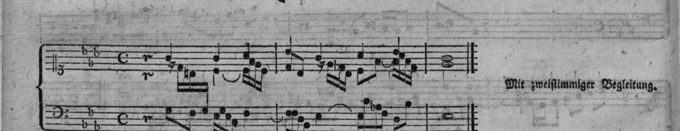 Notenbeyspiel, gedr. 38: kanonische Bearbeitung »Mit zweistimmiger Begleitung.«, auf die Notenzeilen samt Zwischenüberschrift zugeschnitten