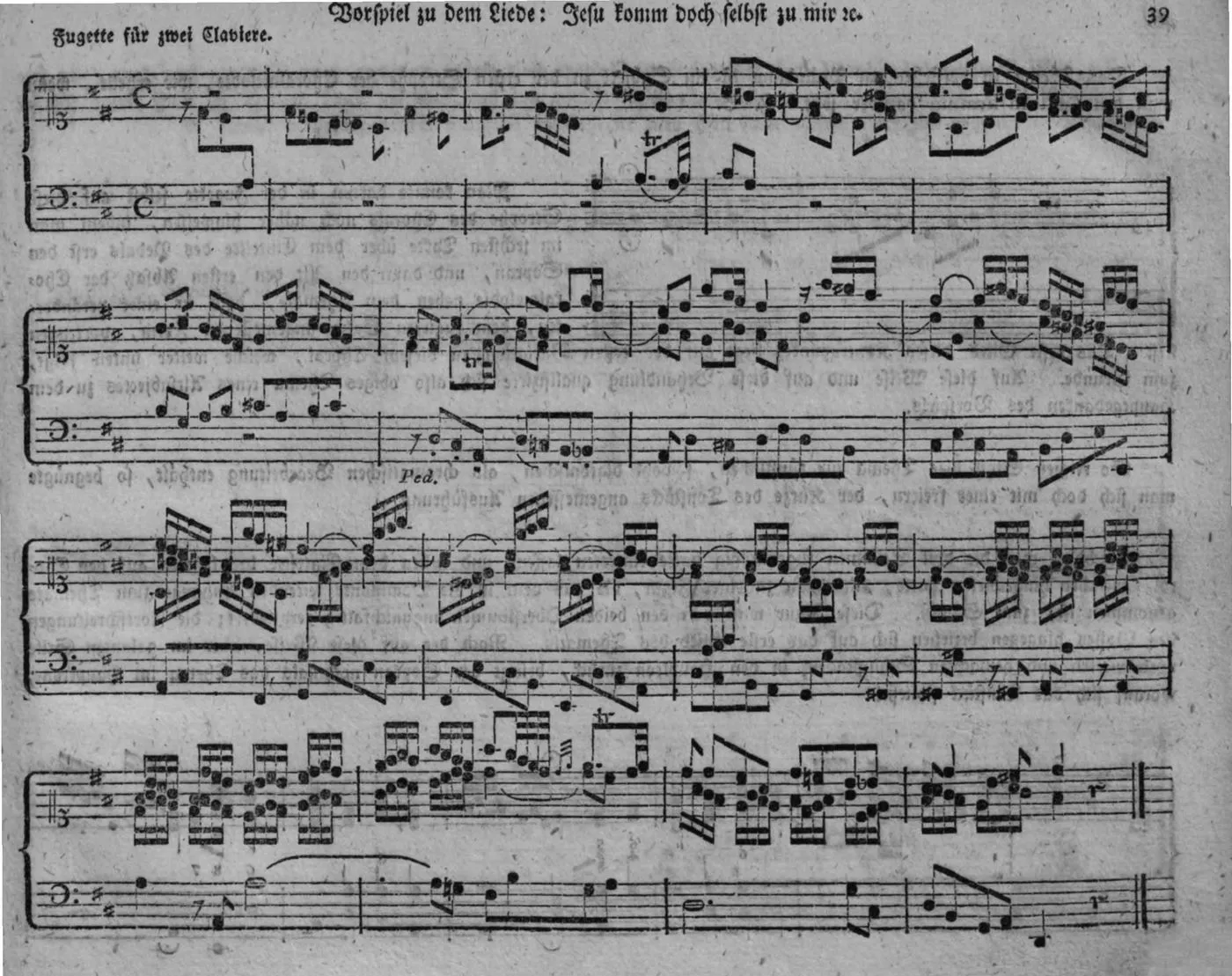 Notenbeyspiel, gedr. 39: vollständige »Fugette für zwei Claviere« als Vorspiel zum Liede »Jesu komm doch selbst zu mir ic.«