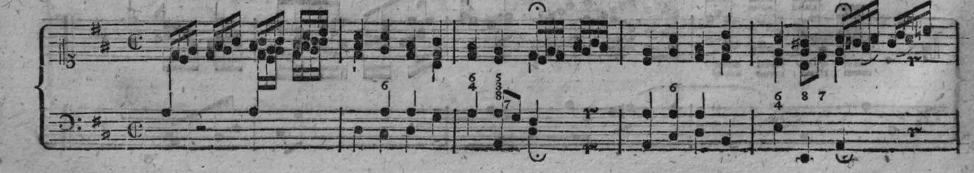 Notenbeyspiel, gedr. 40: die erste Variation zu diesem zweiten Choral (Fortsetzung folgt in einer künftigen Transkriptionsrunde), auf die Notenzeilen zugeschnitten