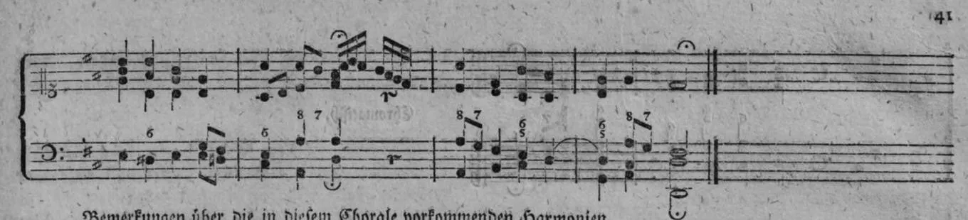 Notenbeyspiel, gedr. 41, oben: Schluß der ersten Variation zu diesem zweiten Choral (Fortsetzung von gedr. 40)