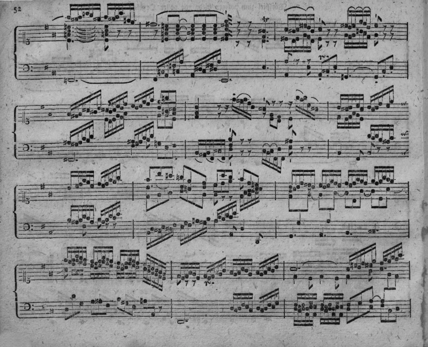 Notenbeyspiel, gedr. 52: Vorspiel mit voller Orgel, Fortsetzung (ganze Seite, vier Notensysteme zusammenhängend)