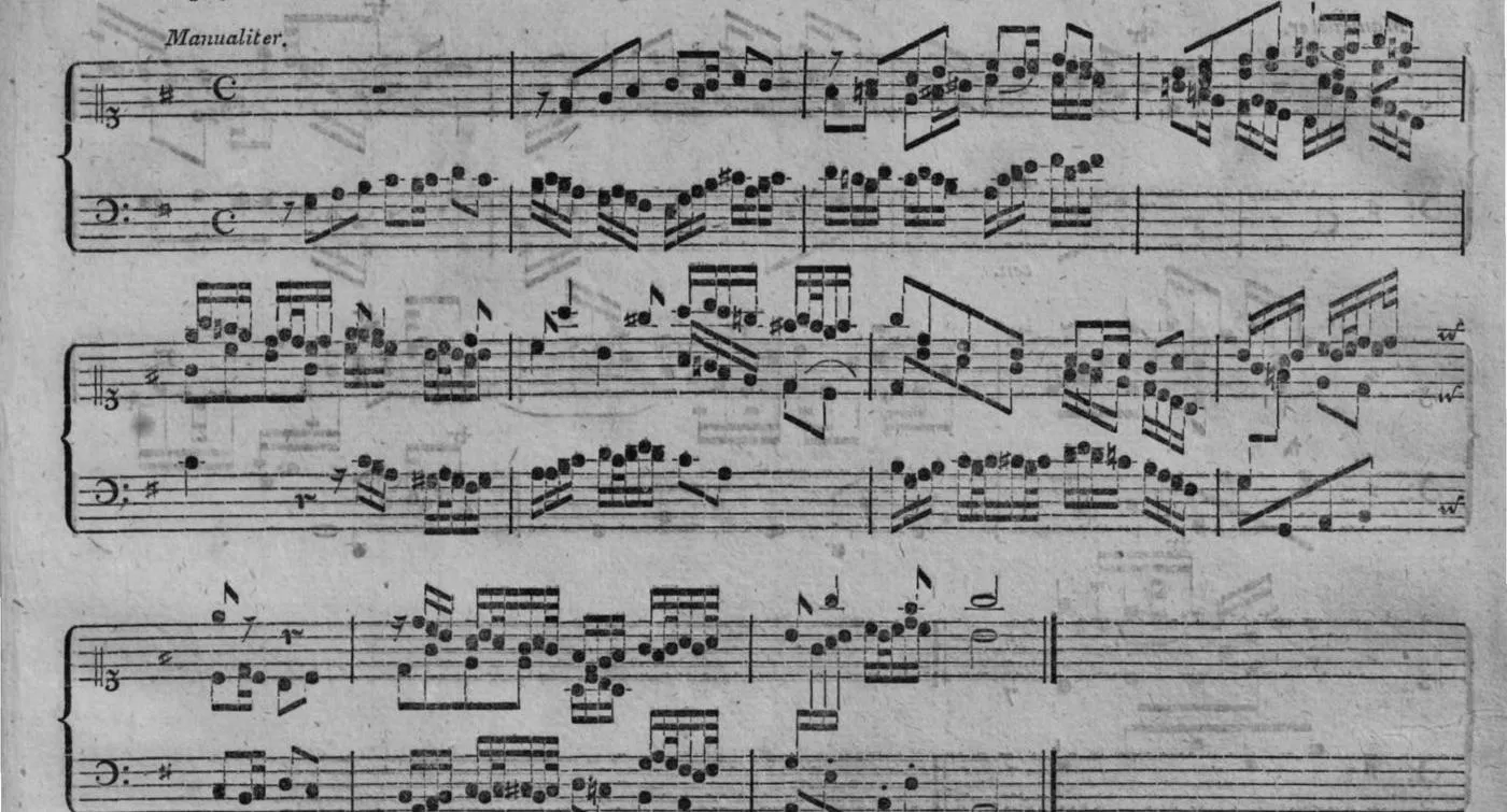 Notenbeyspiel, gedr. 61: vollständiges »Fugirtes Vorspiel mit dem verkleinerten und auf andere Art ausgeführtem Themate des ersten«, Manualiter