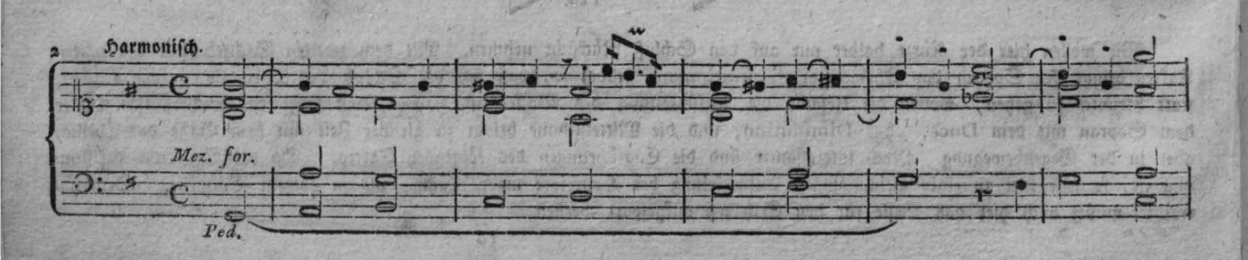 Notenbeyspiel, gedr. 62–63: Vorspiel Nro. 2 (»Harmonisch.«), erster Teil